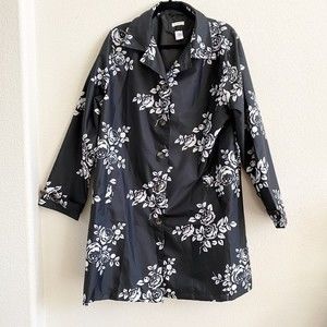 CAPELLI New York Black & White Houndstooth Belted Trench Coat Rain Jacket L